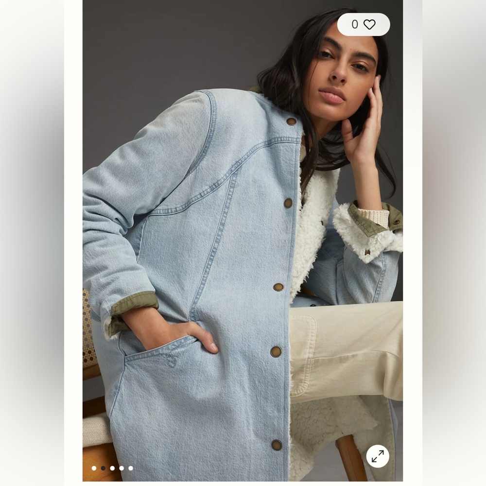 Pilcro Reversible Sherpa Denim Duster Coat
